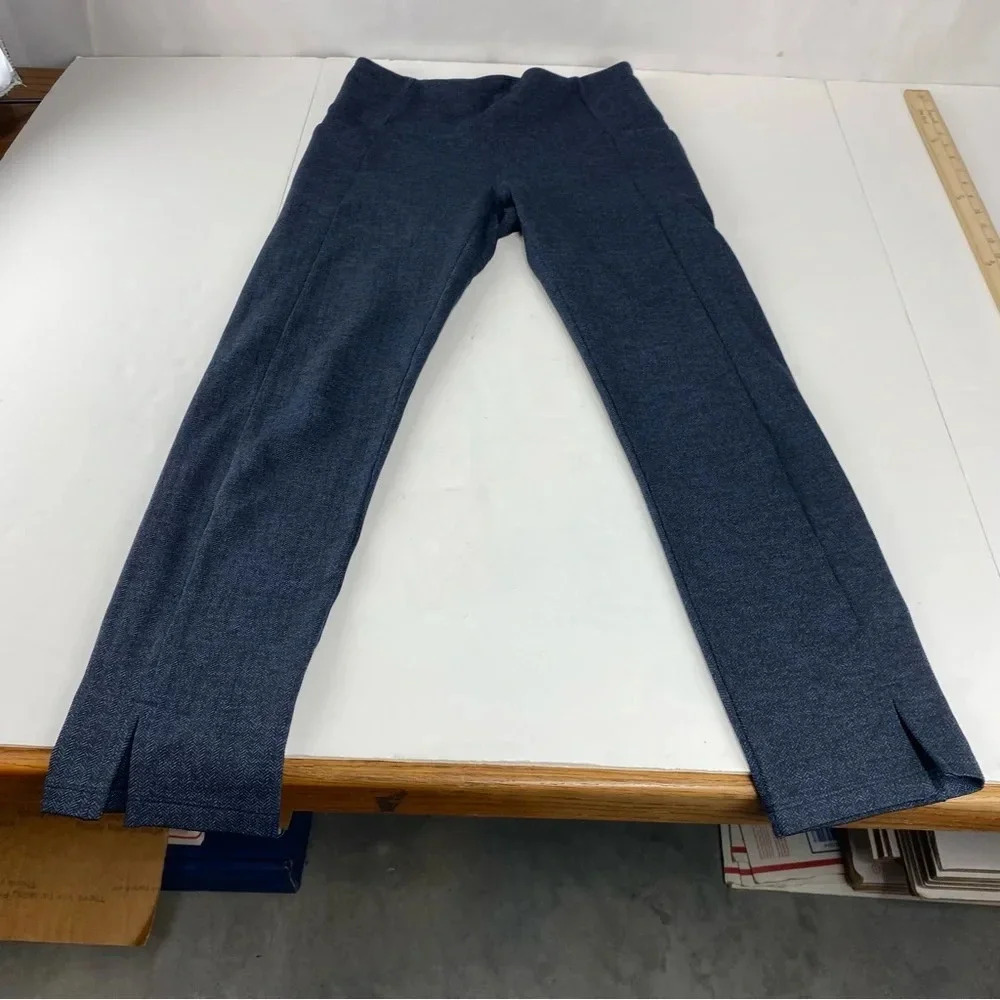 Athleta Womens Small Blue Black Mercer Yoga Pants Herringbone Ankle Slit - Picture 4 of 11